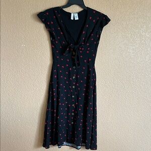 Beach Bunny Black Midi Dress with Red Heart Accents